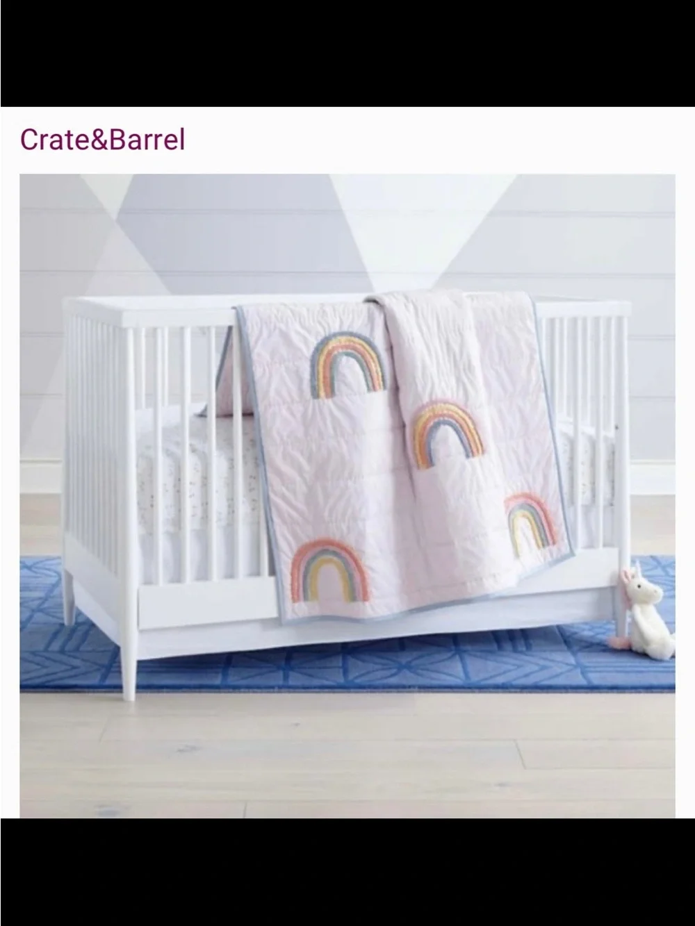 Crate & Barrel Kids Baby Crib Pastel Rope Rainbow Quilt Cover Blanket 40x50in